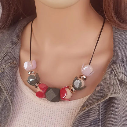 Women's Pendant Necklace Geometric Wooden Bead Acrylic 1