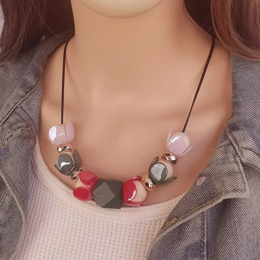 Women's Pendant Necklace Geometric Wooden Bead Acrylic 1