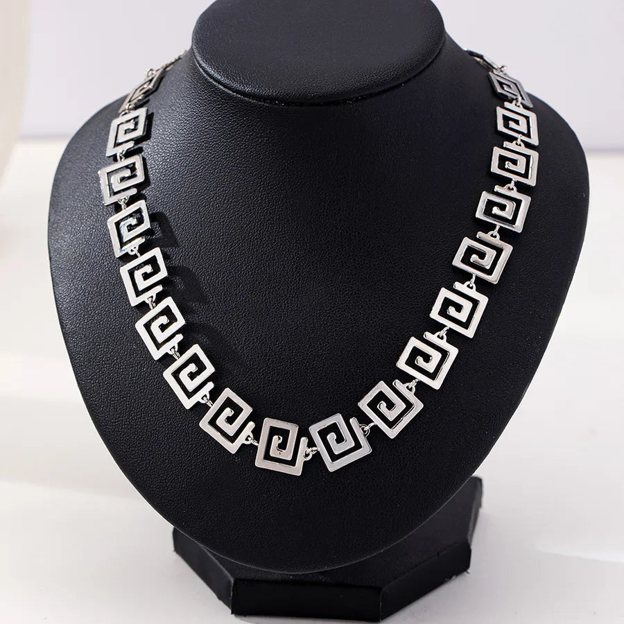 Women's Greek Key Geometric Link Necklace - View 1 | Hensley London