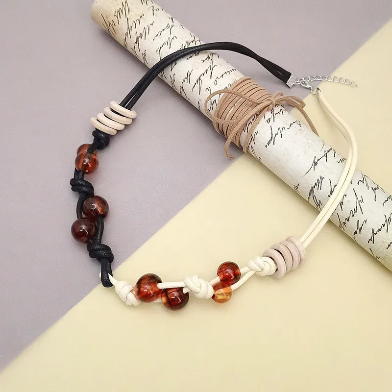 Women's Necklace Color-Block Geometric Wooden Acrylic Beads 2