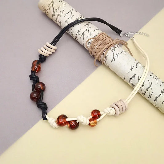 Women's Necklace Color-Block Geometric Wooden Acrylic Beads 2