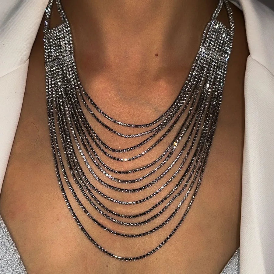Women's Multi-Layer Necklace Silver Alloy Rhinestone 4