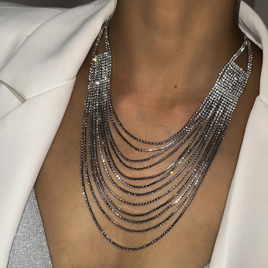 Women's Multi-Layer Necklace Silver Alloy Rhinestone 1