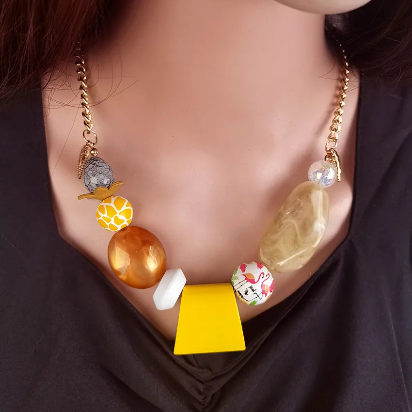 Women's Pendant Necklace Geometric Wooden Handmade Sweet Style 8