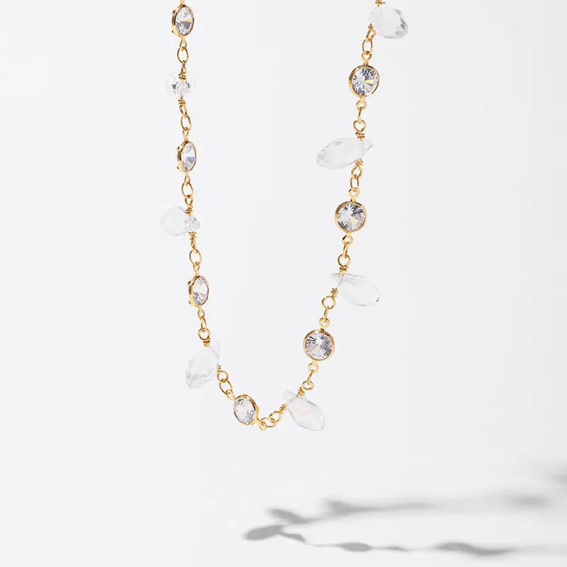 Women's Crystal Bezel Station Chain Necklace - View 1 | Hensley London