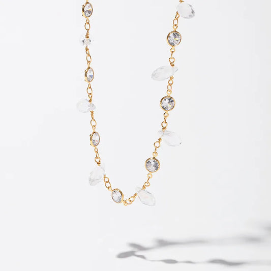 Women's Crystal Bezel Station Chain Necklace - View 1 | Hensley London