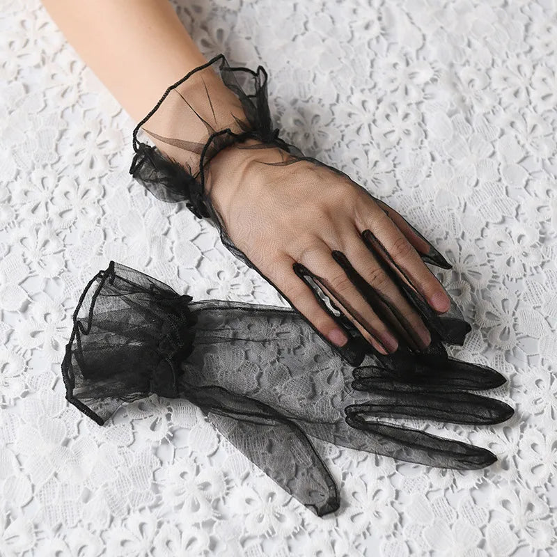 Women's Opera Gloves Black Mesh Elegant Fingertip Style 2