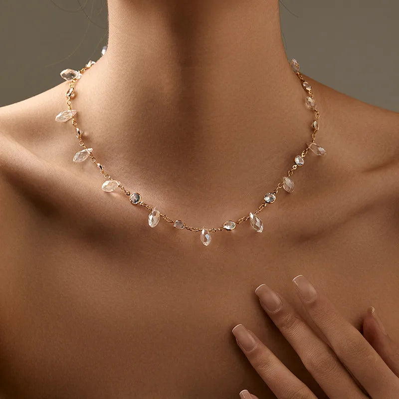 Women's Crystal Bezel Station Chain Necklace - View 2 | Hensley London