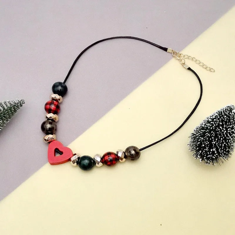 Women's Necklace Heart Shape Wood Bead Retro Jewelry 6