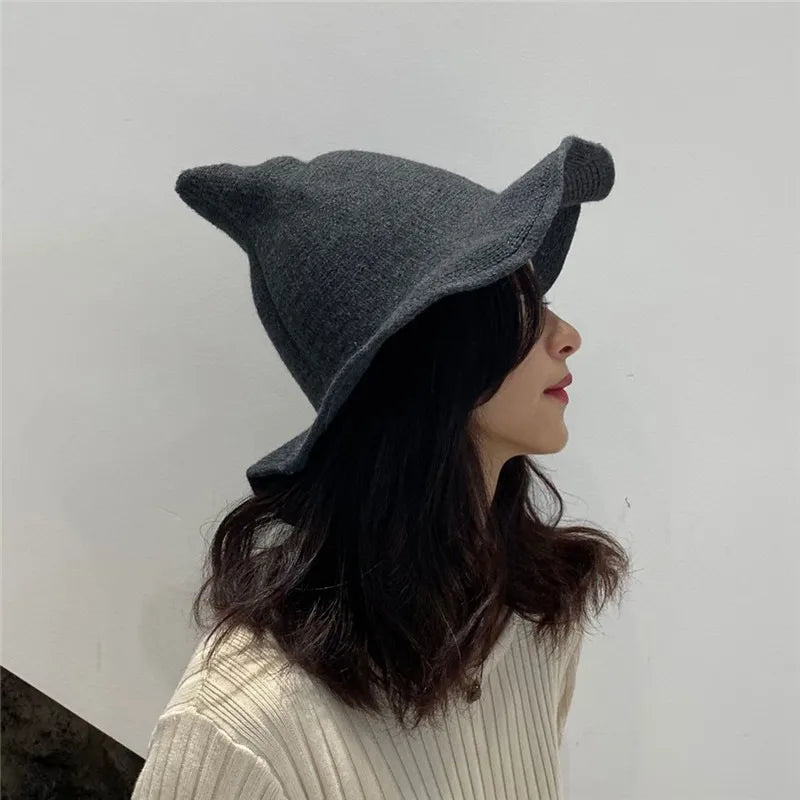 Women's Witch Hat Black Breathable Knitted Cotton Foldable for Halloween 1