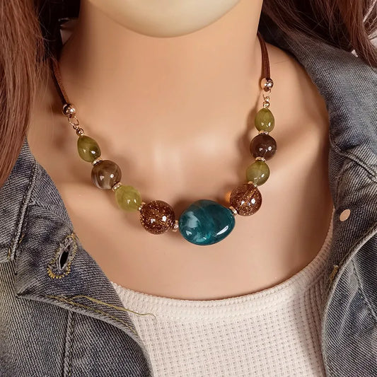 Women's Pendant Necklace Colorful Wood Acrylic Retro Geometric Design 2