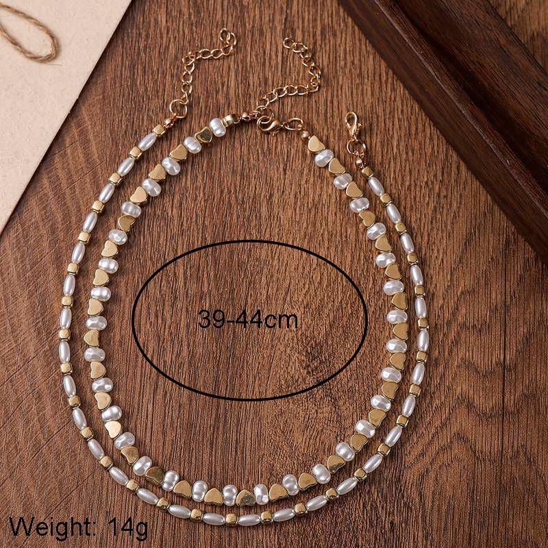 Women's Necklace Set Double Layer Pearl Beaded Geometric Design 4