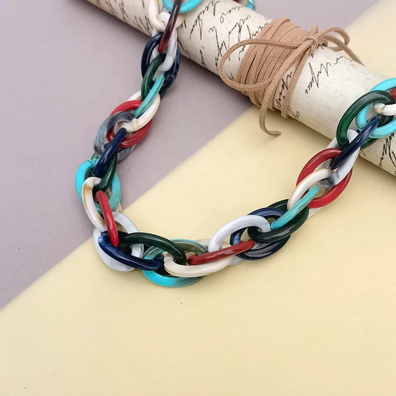 Women's Colorful Acrylic Chunky Chain Necklace - View 4 | Hensley London