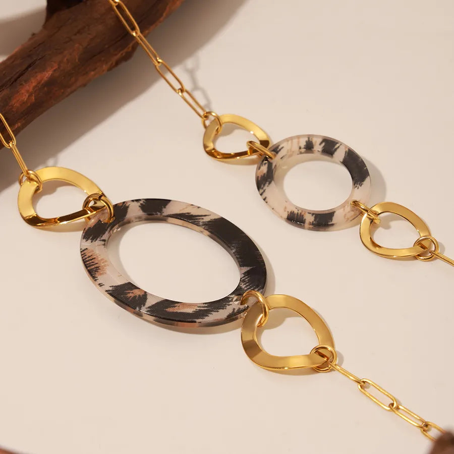 Women's Leopard Print Circle Station Long Necklace - View 9 | Hensley London