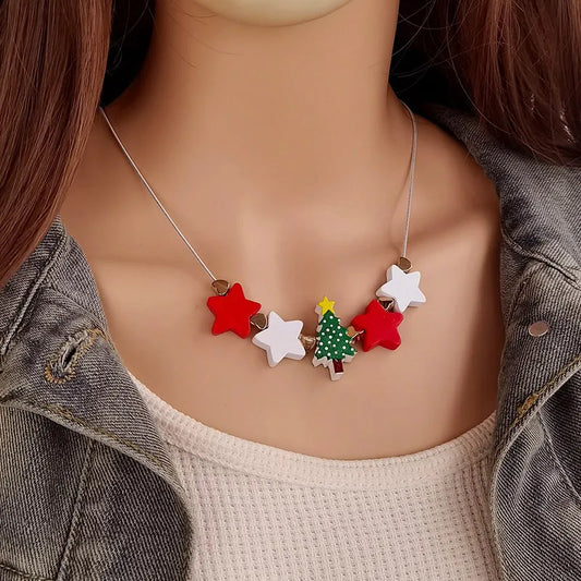 Women's Pendant Necklace Star Wood Clavicle Chain 1