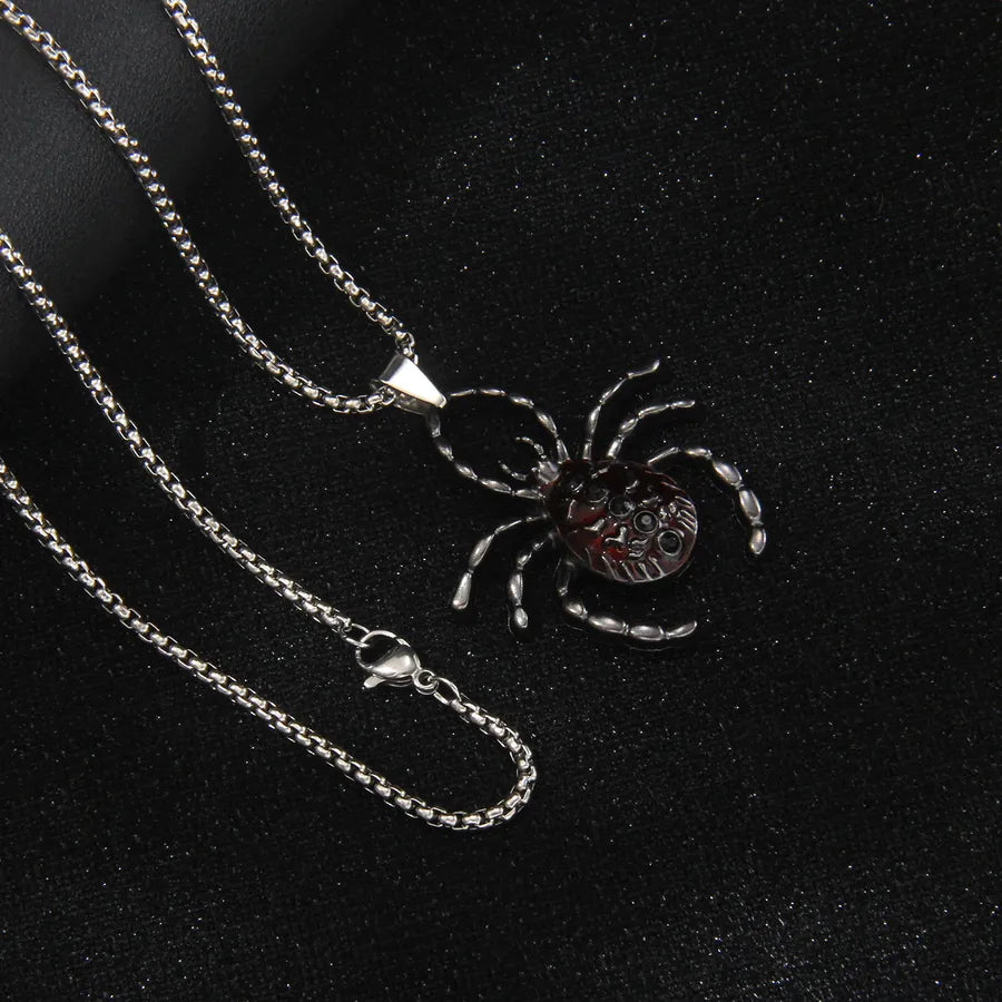 Men's Necklace Red Stainless Steel Gothic Spider Design 3
