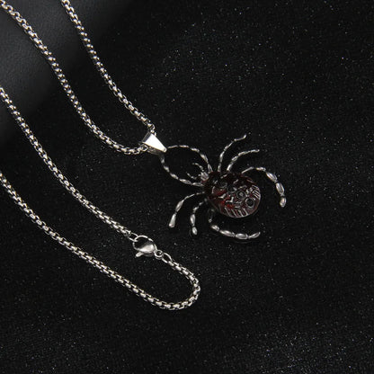 Men's Necklace Red Stainless Steel Gothic Spider Design 3