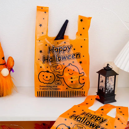 Halloween Treat Bags Pumpkin Shaped Plastic 50pcs for Candy and Snacks 1