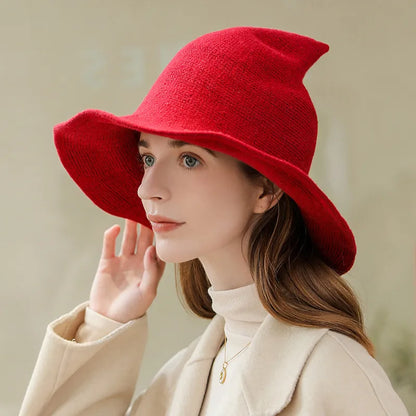 Women's Witch Hat Black Breathable Knitted Cotton Foldable for Halloween 3