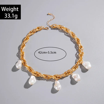 Women's Baroque Pearl Chain Necklace - View 4 | Hensley London