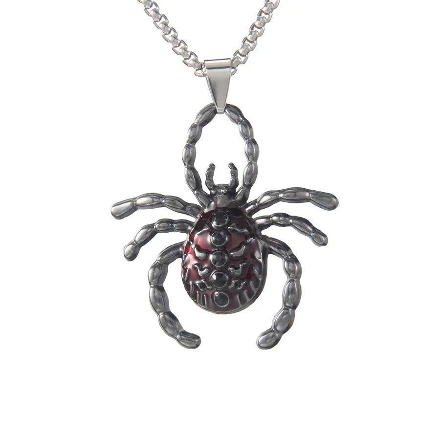 Men's Necklace Red Stainless Steel Gothic Spider Design 5