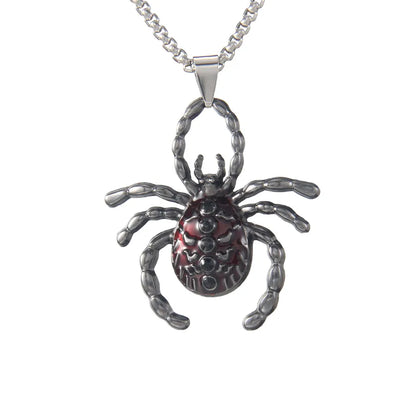 Men's Necklace Red Stainless Steel Gothic Spider Design 5