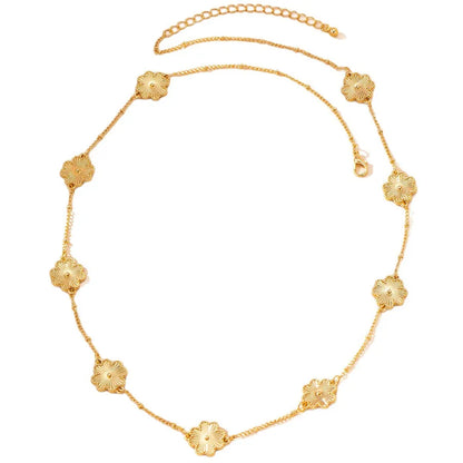 Women's Gold Floral Station Long Chain Necklace - View 5 | Hensley London