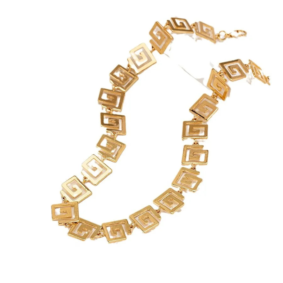 Women's Greek Key Geometric Link Necklace - View 5 | Hensley London