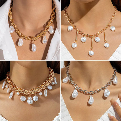 Women's Baroque Pearl Chain Necklace - View 1 | Hensley London