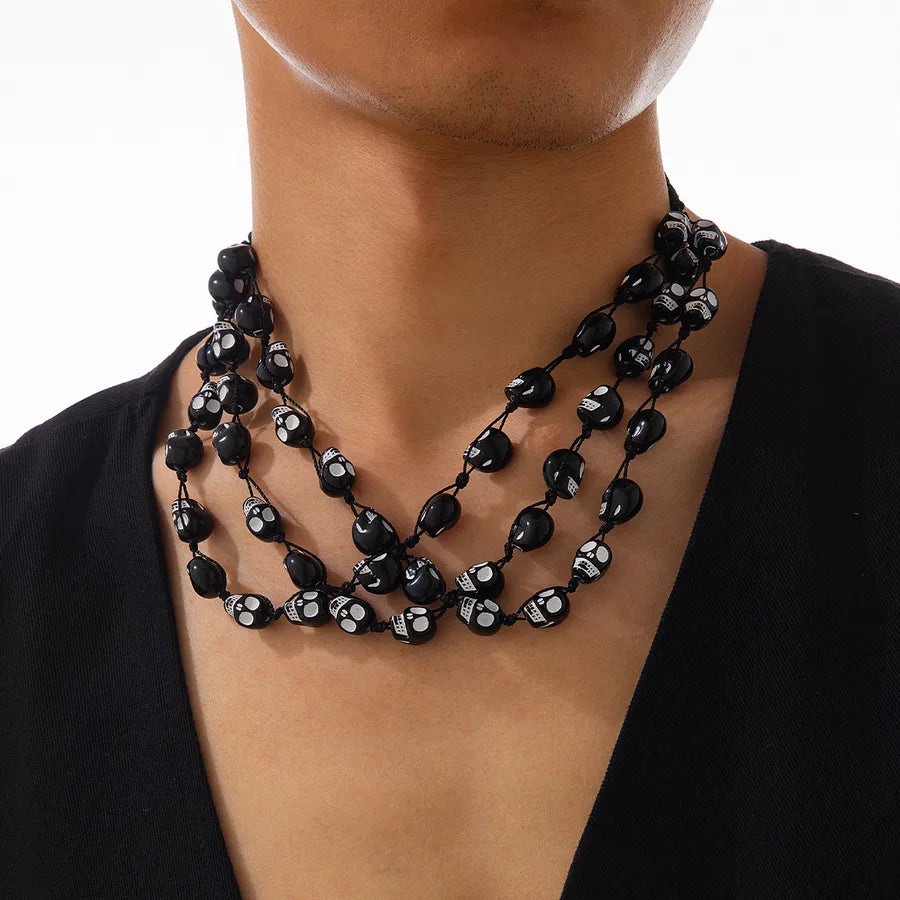 Men's Necklace Black Plastic Skull Bead Hip-Hop Style 2