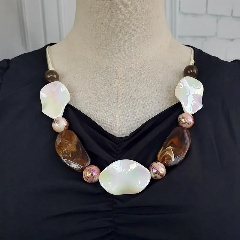 Women's Long Necklace Green Acrylic Geometric Pendant 7