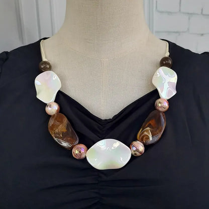 Women's Long Necklace Green Acrylic Geometric Pendant 7