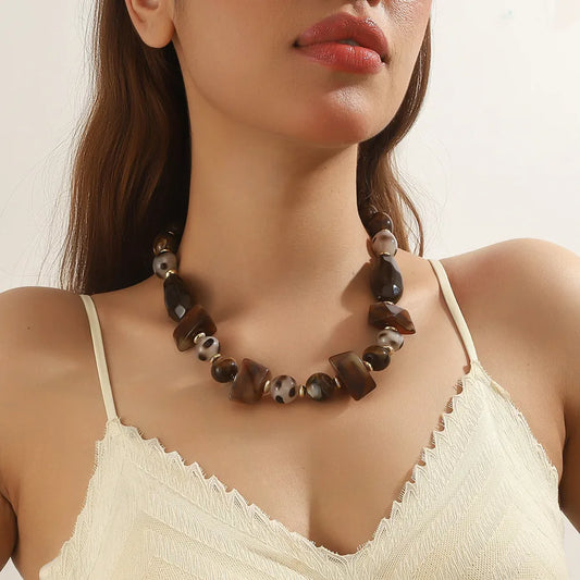 Women's Necklace Coffee Color Acrylic Geometric Design 1