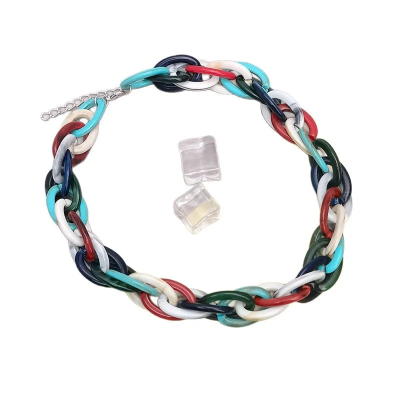 Women's Colorful Acrylic Chunky Chain Necklace - View 5 | Hensley London