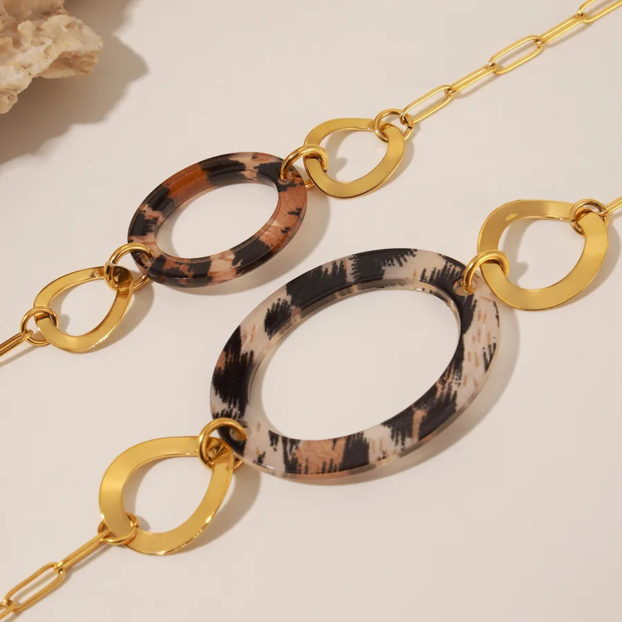 Women's Leopard Print Circle Station Long Necklace - View 8 | Hensley London