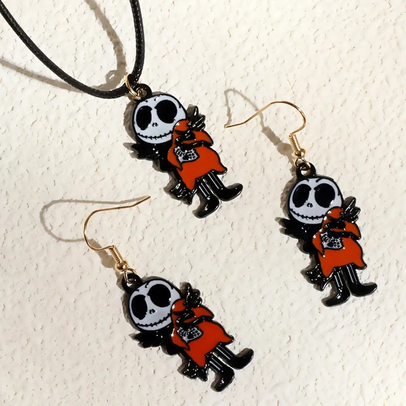 Women's Halloween Jewelry Set Skull Design Zinc Alloy Necklace and Earrings 6