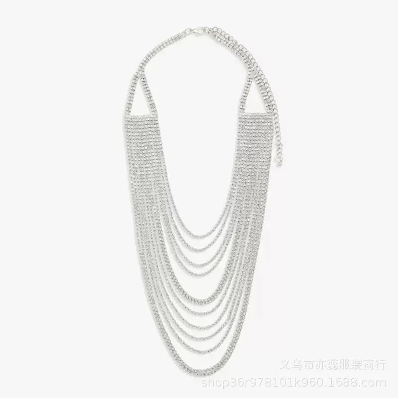 Women's Multi-Layer Necklace Silver Alloy Rhinestone 6