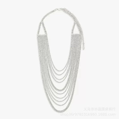 Women's Multi-Layer Necklace Silver Alloy Rhinestone 6
