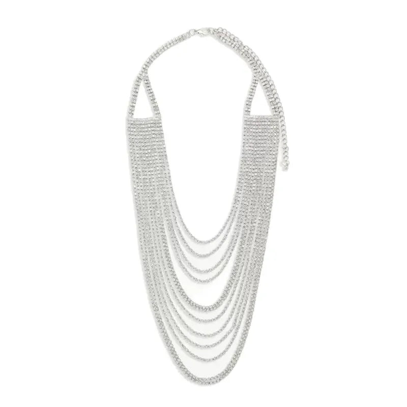 Women's Multi-Layer Necklace Silver Alloy Rhinestone 5