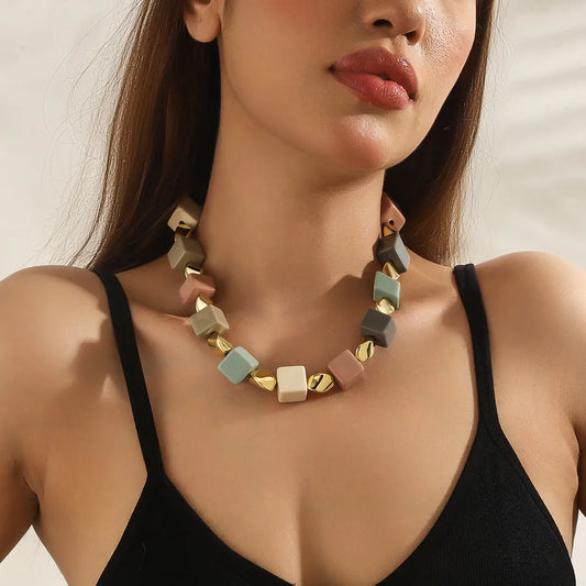 Women's Necklace Cold Tone Geometric Resin Elegant Design 1