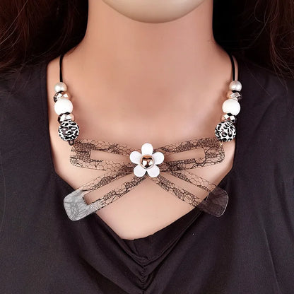Women's Bow Tie Pendant Necklace Black Acrylic Handmade 5