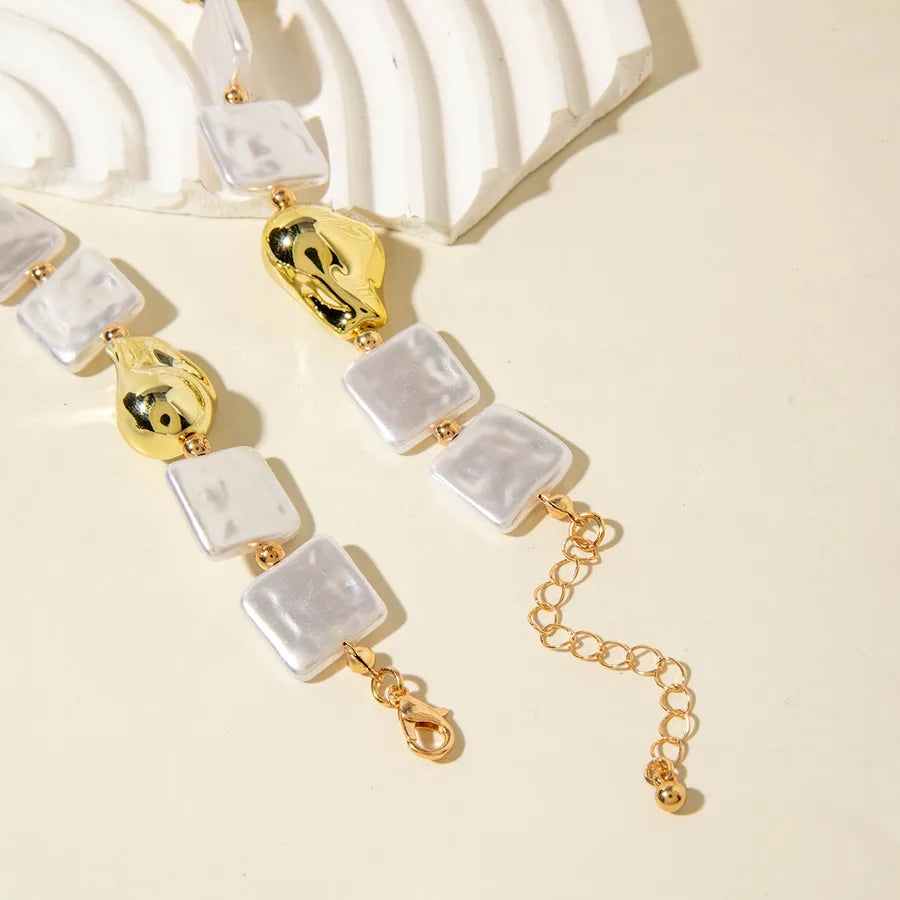 Women's Pearl Necklace and Earring Set White Imitation Pearl Geometric Design 4