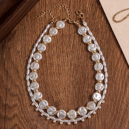 Women's Necklace Set Double Layer Pearl Beaded Geometric Design 7