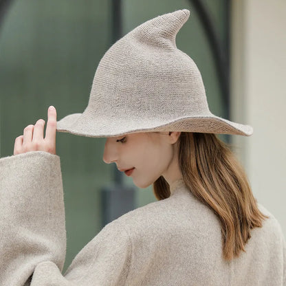 Women's Witch Hat Black Breathable Knitted Cotton Foldable for Halloween 4