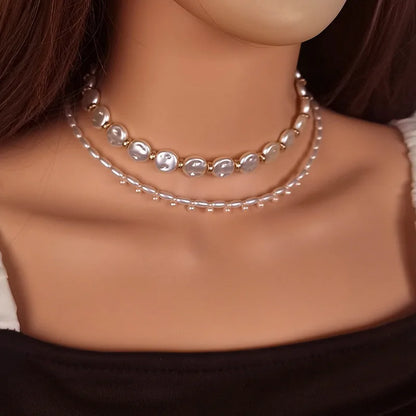 Women's Necklace Set Double Layer Pearl Beaded Geometric Design 1