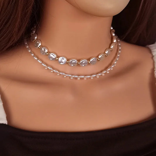 Women's Necklace Set Double Layer Pearl Beaded Geometric Design 1