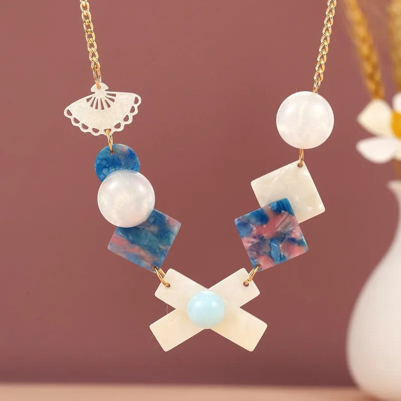 Women's Pendant Necklace Colorful Acrylic Geometric Design 4