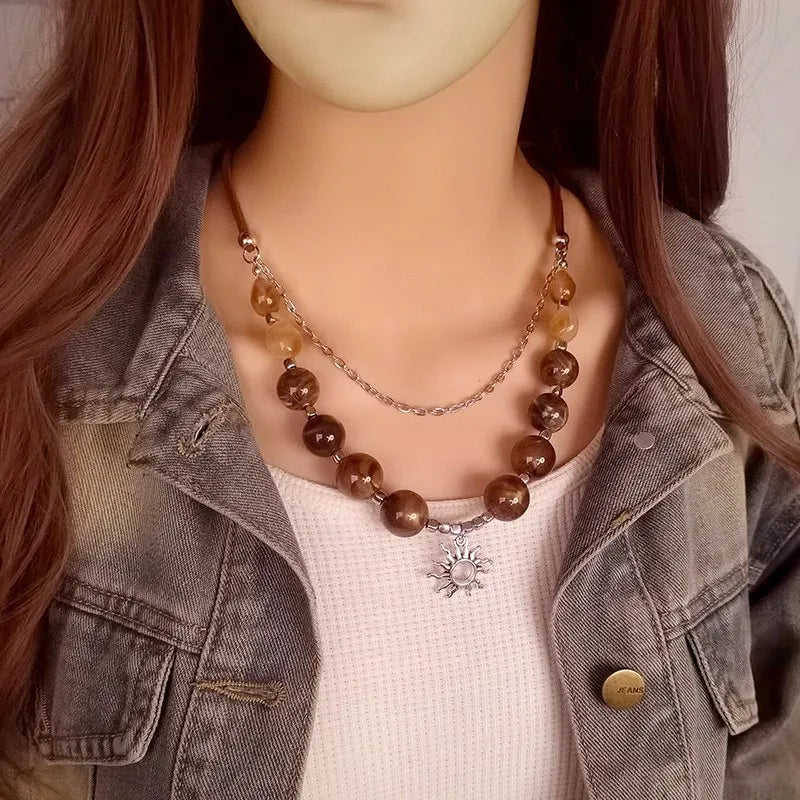 Women's Pendant Necklace Multi-Layer Acrylic Vintage Bohemian 6