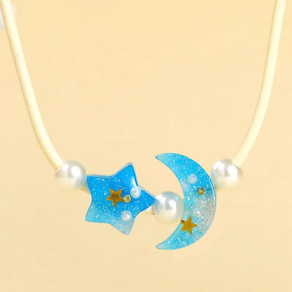 Women's Pendant Necklace Blue Beaded Chain with Star and Moon 4