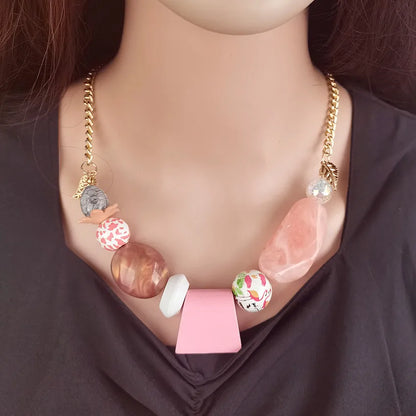 Women's Pendant Necklace Geometric Wooden Handmade Sweet Style 1
